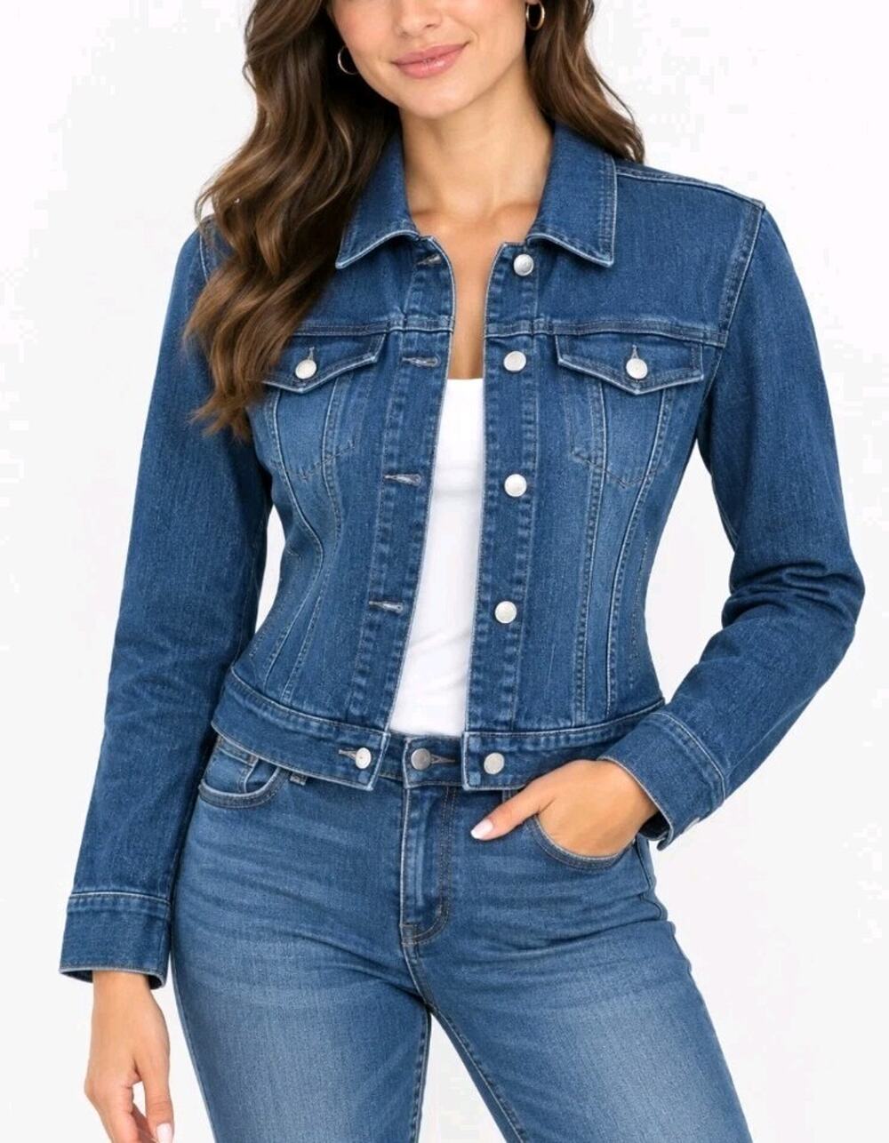 Ann Taylor LOFT ~Woman Size 2~ Blue Denim Cotton Cropped Jacket Button-Up.